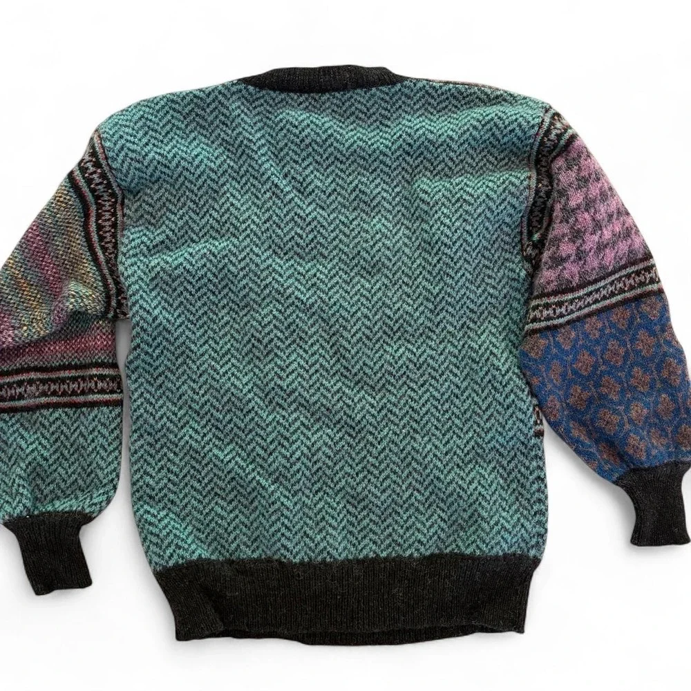 Vintage 1987 Susan Bristol Wool Mixed Pattern Balloon Sleeve Sweater